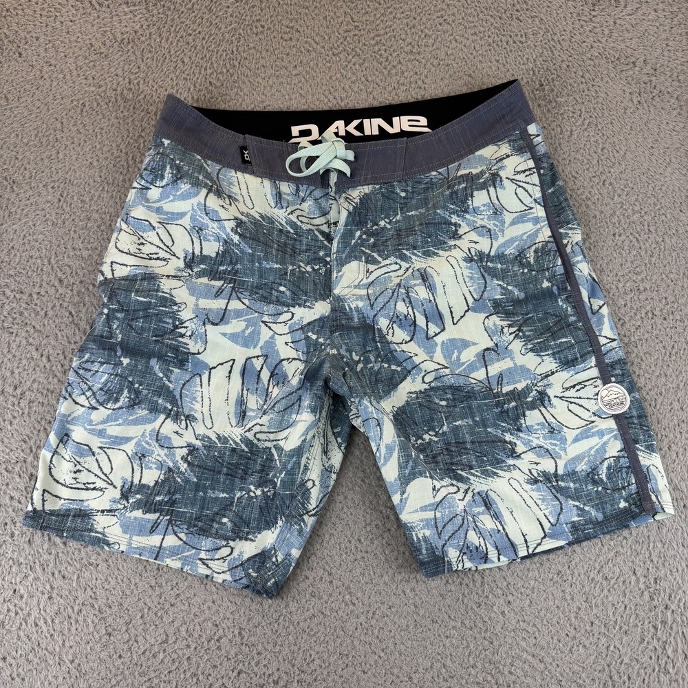 Dakine Board‎ Shorts Mens 32 Blue Gray Leaf Print Swim Trunks Stretch Surf Beach